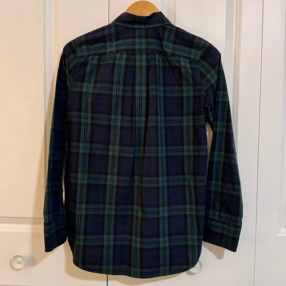 J. Crew Blue Green Tartan Plaid Beaded Pockets Popover Top Size 2